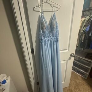 Blue floral prom dress
